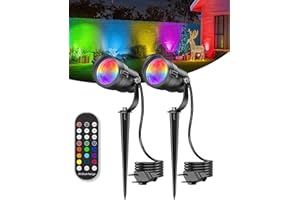 ‎HIBOITEC 12W RGB LED Gartenbeleuchtung Weihnachten mit Erdspieß +Fernbedienung, Dimmbar Steuerung Farbwechsel LED Strahler Garten Gartenstrahler mit Strom, Wasserdicht Timer Garten Beleuchtungen für Bäume