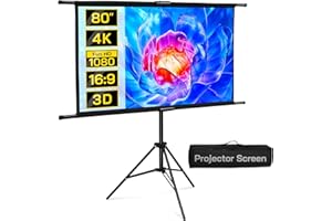 Lischwert Tela per proiettore con supporto, 16:9, 4 K HD, facile da pulire, 2,2 rinforzi, angolo di visione di 160° e una borsa per il trasporto per casa, campeggio, ufficio (80 pollici)