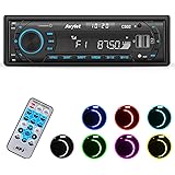 Radio Coche FM/Am 1 DIN, Avylet Autoradio Estéreo Bluetooth 5.0, Soporta Luz de Botón 7 Colores/Bajo Profundo/Llamadas Manos 