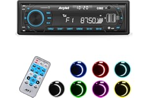Avylet Bluetooth 5.0 Car Radio, Car Stereo Handsfree Calling Stereo & Clock, FM/AM Radio USB/AUX in/MP3/SD MP3 Player, 7 LED Colors