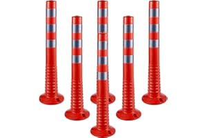 VEVOR Poteau de Signalisation 6PCs, Poteau de Délimitation 75 cm de Haut, Cône de Signalisation en PU avec Base et Bandes Réfléchissantes, pour Contrôle de Circulation Chantier Parking, Orange
