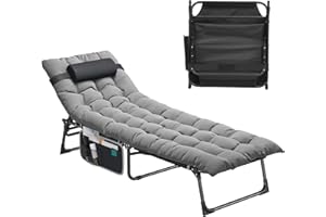 YITAHOME Tumbona Plegable Playa con Cojín 190x68x31cm Tumbonas Jardin Exterior 4 Posiciones Ajustables Tumbonas Piscina con Reposacabezas y Bolsillo Lateral Carga de 300lbs para Jardín, Camping, Gris