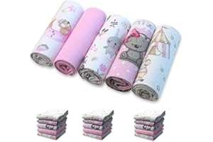 BABYSAFE Baby Safe Lot de 5 mousselines pour bébé 80 x 70 cm, serviettes pour enfants 100 % flanelle de coton biologique certifié mussole bébé coton idéal comme bavoir, mussole bébé bambou|filles