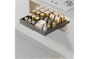JOUING Cassetto Telescopico Estensibile Organizzatore Estraibile per Armadietti Acciaio al Carbonio Organizzatori Sotto il Lavello con Pellicola Adesiva da Cucina, Dispensa, Bagno, Armadio(Grigio)