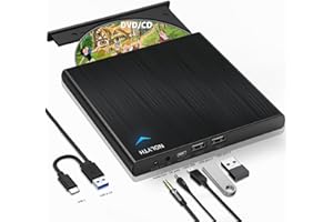 NOLYTH Lecteur DVD/CD Externe USB avec 1 Audio 2 USB Slots - Graveur DVD pour Ordinateur Portable Mac PC MacBook Windows