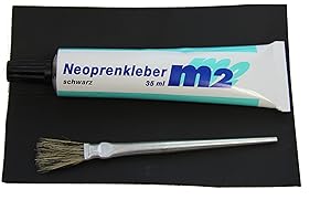 YACHTICON Neopren Reparatur Set für Neoprenanzüge Reparieren von Kite Surf Tauch Bekleidung aus Neopren 35 ml Neoprenkleber + Flicken 10 X 15cm schwarz, Pinsel