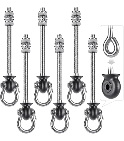 BeneLabel 6 stks Swing Hanger, 235mm Heavy Duty Hangmat Haak M10 Opknoping Stoel Schroef Oogbout Draaibare Plafond/Beam Montagebeugel Kit voor Yoga Touw/Antenne Hoepel/Bokszak/Zandzak, 1800 lbs