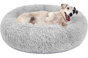 Lohofrnny Łóżko dla psów Koty, miękkie łóżko dla psa Okrągłe łóżko dla kota, miękki puszysty pluszowy dywan, sofa na łóżko dla dużych psów pączek relaksująca, antypoślizgowa (70 cm, jasnoszary)