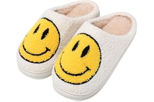 Guyarns Smile Face Slippers Women Men,Retro Preppy House Slippers Comfy Warm Plush Slip on Fluffy Sippers for Winter Indoor Outdoor