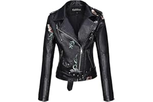 Giolshon Giacca da Donna in Similpelle da Motocicletta Primaverile e Autunnale Giacca Casual Corta