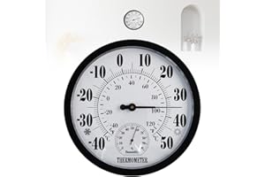 Molbory Termómetro redondo para interior y exterior, termómetro higrómetro de 10 pulgadas, termómetro para interior y exterior, termómetro 2 en 1, termómetro higrómetro, termómetro interior y