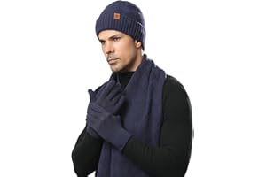 MAZELIKEHOOD Scarpa Cappello e Guanti Uomo 3 Pezzi Set Invernale Caldo Set Morbida con Guanti Touchscreen Cappello e Sciarpa Ideale Regalo per Uomo Natale o Compleanno