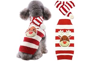 HRTTSY Dog Christmas Jumper and Scarf Set Ugly Elk Striped Dog Sweater Vest Warm Fall Winter Puppy Dog Clothes Outfits for Small Medium Dogs Cats Pet Xmas Holiday New Year Costume Gift, Large