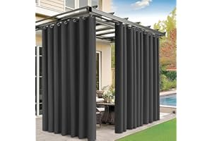 M METERXITY Outdoor Curtains for Patio Waterproof, 150W x 108L Inch Heavy Gazebo Curtains for Outdoor Patio, Porch, Sunlight [Charcoal, Grommet Top]