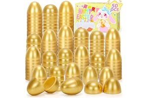 SevenQ Fillable Easter Eggs 50Pcs Plastic Golden Eggs for Easter Basket Stuffers,Easter Gifts for Kids Party Favors Pinata Candy Goodie Bags Treasure Box Toys Fillers Easter Egg Hunt Games Decorations