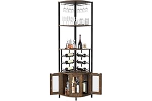 ‎SKOKLIZ Skokliz Weinschrank Eckschrank Industrial, Barschrank mit Glashalter, 4-Stöckiger Spirituosenschrank mit Metallgittertüren, Küche Hausbar Buffet-Weinregal, Küchenschrank für die Hausbar oder Kaffeebar