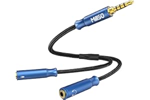 MillSO Y Splitter kabel audio Y adapter jack 3,5 mm wtyczka na 2 x 3,5 mm gniazdo TRS (audio i mikrofon) Audio Y adapter jack do PS4, Xbox One o ergonomicznym wzornictwie - 30 cm, morski błękit