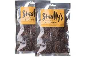 Smally's Biltong Original - High Protein Beef Snack, Ready to Eat, Gluten Free, Low Fat, No Added Sugar, No Artificial Colours or Flavours - 500g Pack of 2