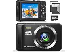 JHAMAL 4K 64MP Digital Camera - Autofocus UHD Compact Camera - Rechargeable Vlogging Camera with 32GB Card & 2 Batteries, Portable Mini Camera with 16X Digital Zoom for Kids Beginners Teenagers