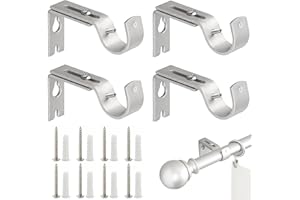 CARPLUSSTUDIO Adjustable Curtain Pole Brackets - 4 Pcs Rust-Resistant Curtain Rail Holders for Rods and Door Curerns - Thickened Iron