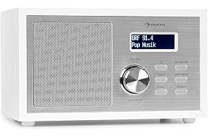 auna Ambient - Radio DAB+/FM, Streaming Bluetooth: Versione 5.0 con Supporto A2DP, Radio: DAB/DAB+/FM, Display LCD, AUX-In, Connessione Cuffie, Effetto Legno, Bianco