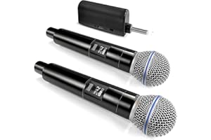 AMFUN Kabelloses Mikrofon, Drahtloses UHF Mikrofon Set mit wiederaufladbarem, Dual Handmikrofon für Karaoke, Gesang, Partys, Bühne, Hochzeiten, DJ, Reden