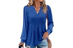CHICZONE Women's Tunic Tops Puff Sleeve V Neck Pleated Blouses Casual Dressy Loose T-Shirts