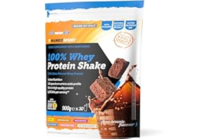 NAMEDSPORT SUPERFOOD NAMEDSPORT> 100% WHEY PROTEIN SHAKE CHOCO - BROWNIE, Proteine del Siero del Latte Concentrate e Ultrafiltrate, Ideali nelmantenimento della Massa Muscolare, BCAA e Vitamine del Gruppo B, 900 grammi