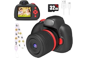 BaFuland - Cámara de fotos para niños, digital, para niño o niña de 3 a 10 años, 28 Mpx, con modo Selfi, para regalo de cumpleaños, juguete, tarjeta de 32 GB incluida (negra)