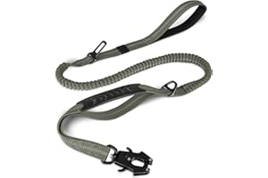 Joytale Taktyczna smycz bungee dla psa, wytrzymała, amortyzująca wstrząsy, 2 wyściełane uchwyty, metalowy karabincki, pas bezpieczeństwa samochodowy, mocny, bez ciągnięcia