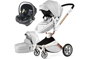 Hot Mom F023-Passeggino 3 in 1, rotazione a 360° passeggino trio per bambini,Portabicchieri/Zanzariera/copripioggia/Pneumatici grandi(Grey3in1)