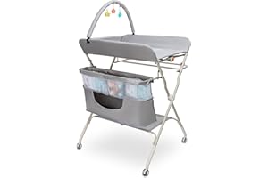 GOOZIE Baby Changing Table with Wheels – 5-Level Adjustable Height Baby Changing Unit with Storage Shelves – Ergonomic, Back-Friendly Portable Diaper Changing Station for Newborns