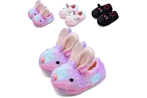 WateLves Kids Cute Bunny Unicorn Cat Girls Boys Slippers - Children's Closed-back Warm House Anti-slip Fluffy Slippers