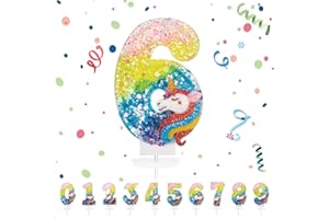 PARTYHAUSY Candele Compleanno 6 Anno,3D a Unicorno Candele, Numero 6 Candele di Compleanno Arcobaleno Unicorno Candele Torta Decorazione, Adatto A Feste di Compleanno Festa Baby