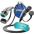 Ratio Type 2 EV Charging Cable, 32A | 7.4kW | 5 Metre | 1 Phase | Mode 3 | 5M Electric Vehicle Car Plug-in Hybrid Type 2 to Type 2 Fast Charging Cable