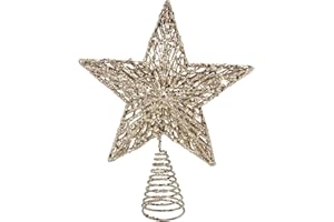 Gisela Graham Christmas White Gold Colour Glitter Tree Top Star Topper 23cm