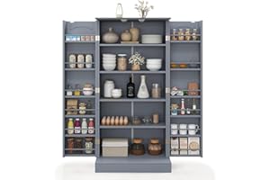 TANGZON Kitchen Cupboard, Kitchen Pantry Cabinet with Doors & Adjustable Shelves, Space Saving Larder Storage Cupboard Organiser for Dining Room Living Room Entryway (Grey, 60 x 40 x 120cm)