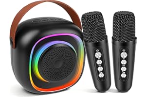 CARASTEK Karaoke Maschine Kinder mit 2 Karaoke Mikrofon Kinde Mini Tragbares Bluetooth Lautsprecher mit Stimme wechselnde Effekte & LED Lichteffektenfür Partei, Geschenke für Geburtstag, Weihnachten (Schwarz)