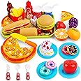 Hanmulee Pretend Play Food, 33PCS Cutting Toys with Pizza Hamburger Cake and Fruits Kitchen Play Set, Educational Role Play Toys for Kids Toddlers…