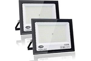 Tkdaksy 2 Pezzi Faro LED Esterno 150W, Bianco Freddo 6500K, IP66 Impermeabile Faretti led esterno, 15000LM Faretti LED Esterno, per Giardini, Cortili, Garage, Tetti, Terrazze, Parcheggi, Banchine