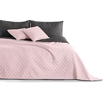 Couvre-lit Double Face DecoKing 220x240cm - Rose Pastel/Gris Anthracite - Polyester Facile D'Entretien
