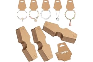 Fozuanei 100 PCS Earring Display Cards Brown Kraft, Jewellery Card Holder, Blank Handmade Bracelet Display Cards, Kraft Paper Tags for Jewellery, Necklace, Bracelets, DIY Display, Making Storage