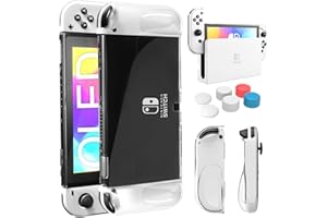TEYOMI Fundas compatibles con Nintendo Switch OLED, Funda Transparente Compatible con Switch OLED, Carcasa Blanda de TPU Joy-con y Carcasa rígida para PC Dockable para Switch OLED con 6 Tapas de Joystick