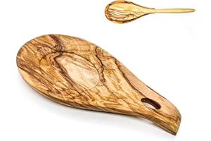 EACHAVE Reposa cucharas cocina, Soporte Utensilios de Cocina de Madera, Soporte para Cuchara Resistente al Calor,soporte perfecto para espátulas, cucharas, pinzas y más (Madera de olivo)