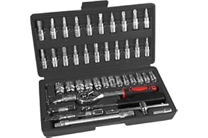 Takezuaa 46 Pieces Socket Wrench Set,Drive Ratchet Wrench Bits & Driver,with Flexible Extension Rods,Quick Release Reversible Ratchet,Spanner Sets with Storage Case for Auto Repairing and Household