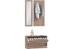 HOMCOM Set Mobili Ingresso 3 Pezzi con Panca Scarpiera, Appendiabiti a Muro e Specchio, Guardaroba da Camera e Corridoio in Legno, 80x27x46.5 cm, Marrone Scuro