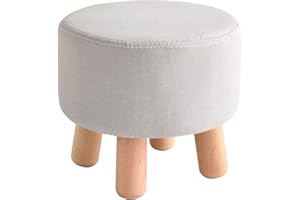 YMYNY Reposapiés Redondo de Madera, Taburete Acolchado con Puf con 4 Patas de Haya, Moderno Hogar, Sala de Estar, Dormitorio, Reposapiés, Asiento con Lino Extraíble, Gris HD-HRF-469