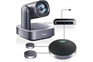 Tenveo 4K PTZ Cámara de conferencias con Sistema de Altavoz Bluetooth 2 micrófonos de expansión Zoom óptico 12X Lente Gran Angular de visión Funciona con Zoom Skype Teams