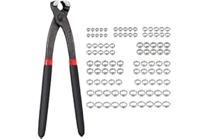 KAMTOP Hose Clip Clamp 100Pcs Hose Clamp Set, 5.8-21mm Single Ear Stepless Hose Clamps with Clamp Plier, Stainless Steel Single Ear Stepless with Plier Tool