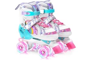 OLYSPM Pattini a rotelle Pattini bambina Regolabili Pattini a 4 Ruote,patini bambini 4 ruote luminosi per ragazze e ragazzi